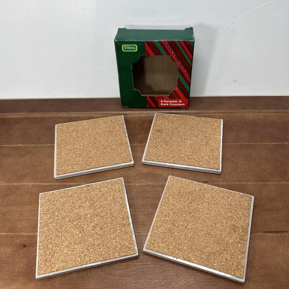 Lisa Hilliker‎ Christmas Holiday 4 Ceramic Cork Coasters Set, LRI Holiday - Picture 3 of 5